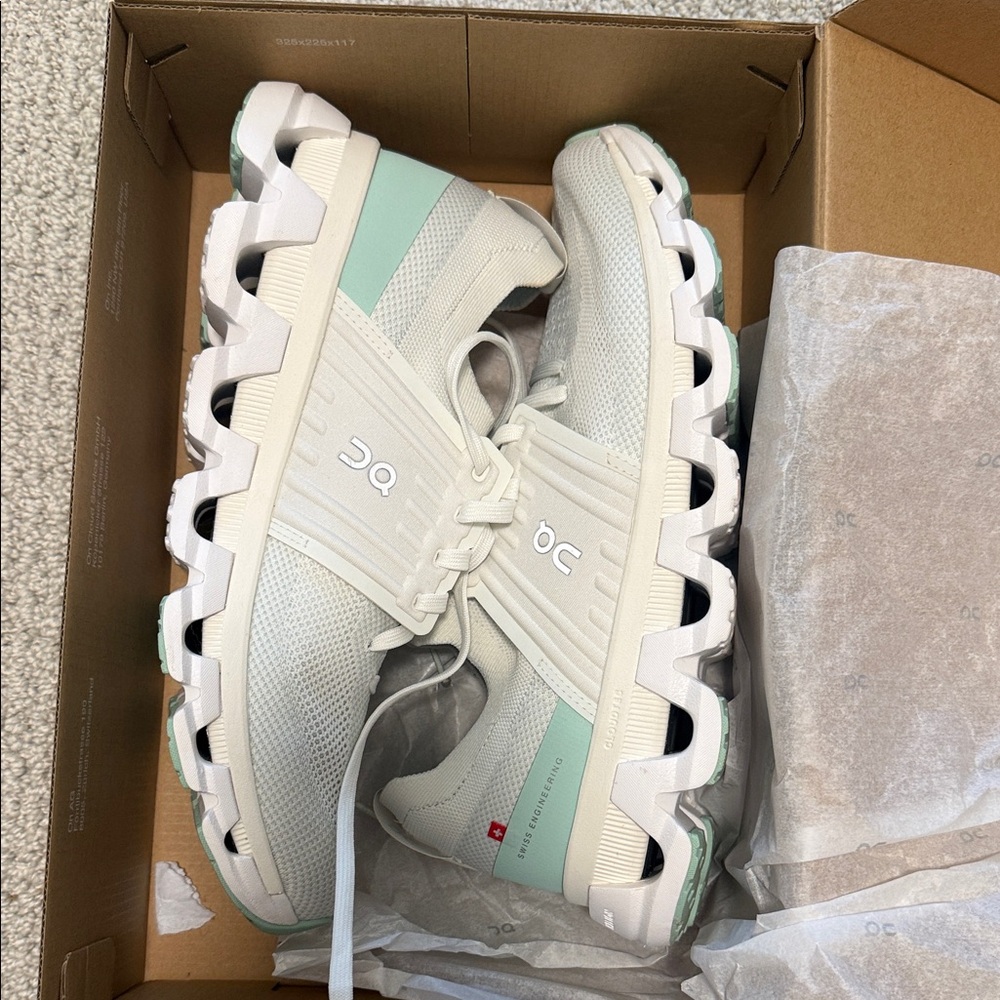 On Running Athletic Shoes in White and Mint